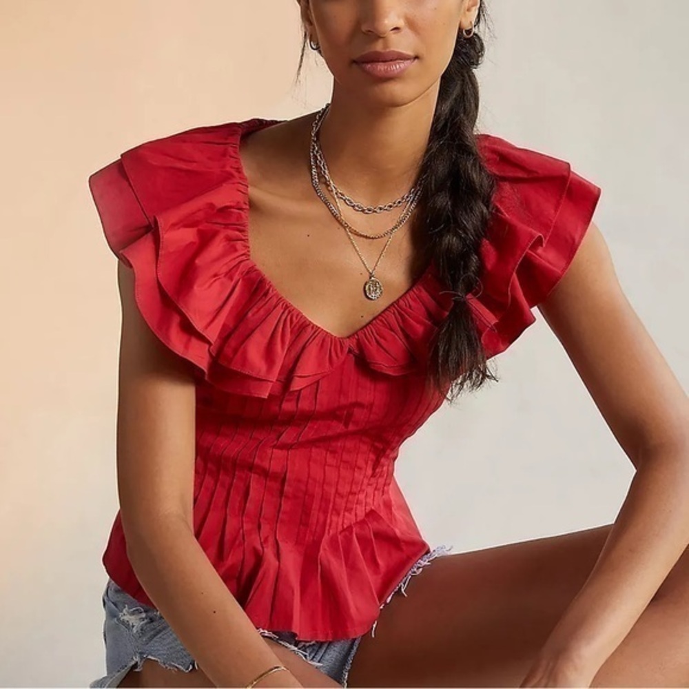 Anthropologie Forever that Girl Pintucked Ruffle Blouse Medium